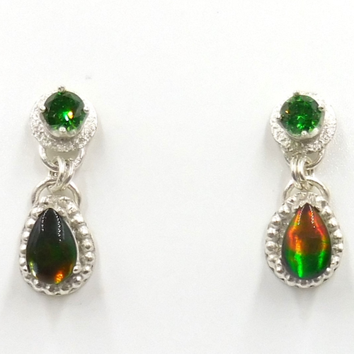 Click to view detail for DKC-2125 Earrings, Ammolite, Green CZ $140